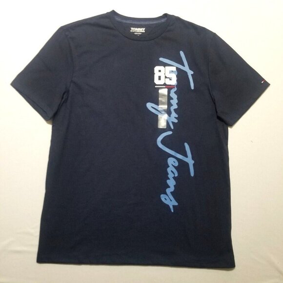Tommy Hilfiger Men's Long Line T-shirt‎ Short-Sleeve Patch Graphic Cotton - Picture 1 of 5